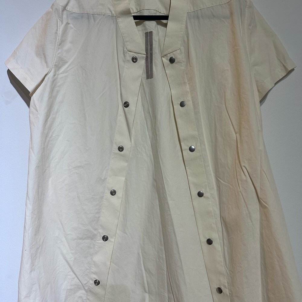 Rick Owens Off White|Cream Button-Down Short Sleeve Dress